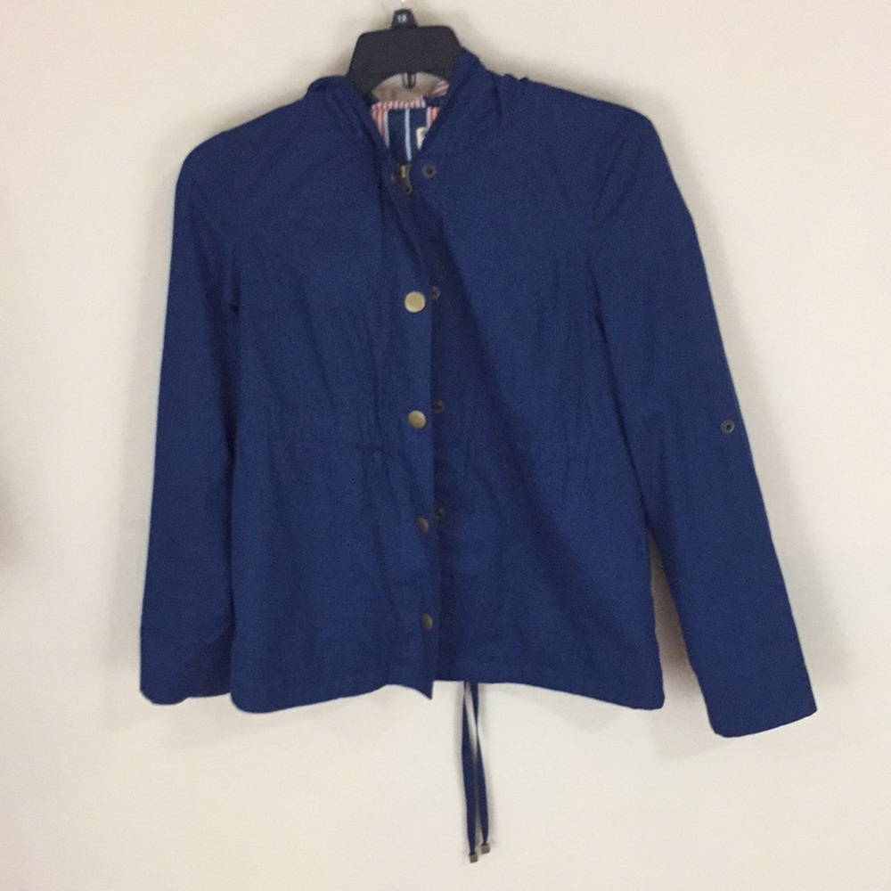 Tulle Navy  Hooded Rain Trench Coat with Red White and Blue Lining Size L